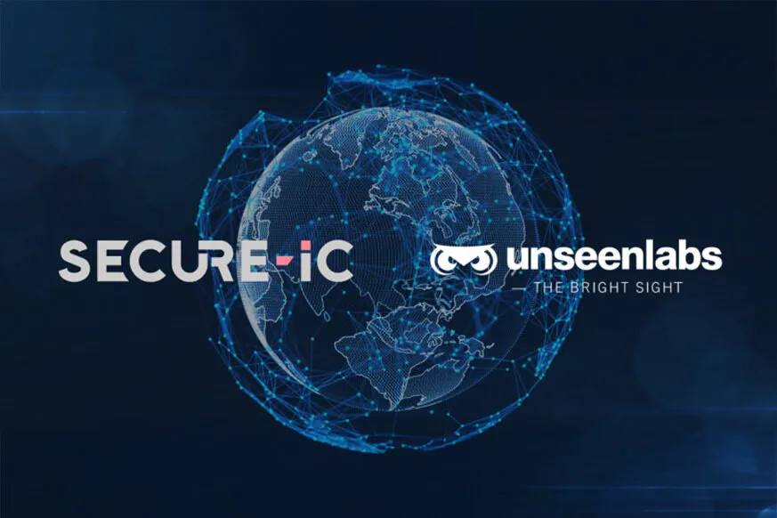 Unseenlabs and Secure-IC offer Post-Quantum Cryptography authentication A digital graphic featuring the logos of Secure-IC and Unseenlabs against a futuristic backdrop of a glowing, interconnected globe. The design symbolizes global cybersecurity, satellite intelligence, and secure communications. The network-like structure surrounding the Earth represents data protection, digital connectivity, and advanced surveillance capabilities. This visual highlights a strategic partnership between Secure-IC and Unseenlabs, emphasizing cybersecurity and space-based intelligence solutions.