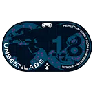 Unseenlabs mission patch for BRO-18, featuring a world map with pink dots across maritime regions, the number 18 in large font, and the Latin motto “Perditi in mari? Non sub nostra vigilía” on a dark blue background.