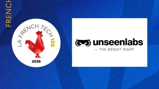 Graphic announcing that Unseenlabs has been selected for the 2026 French Tech 120 cohort, featuring the Unseenlabs, La French Tech, and French Republic logos on a blue background.