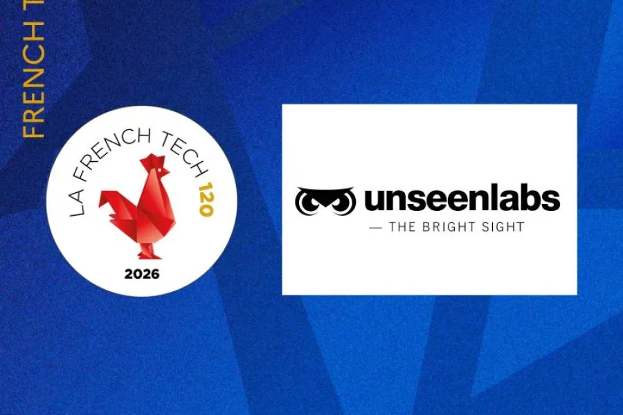 Graphic announcing that Unseenlabs has been selected for the 2026 French Tech 120 cohort, featuring the Unseenlabs, La French Tech, and French Republic logos on a blue background.